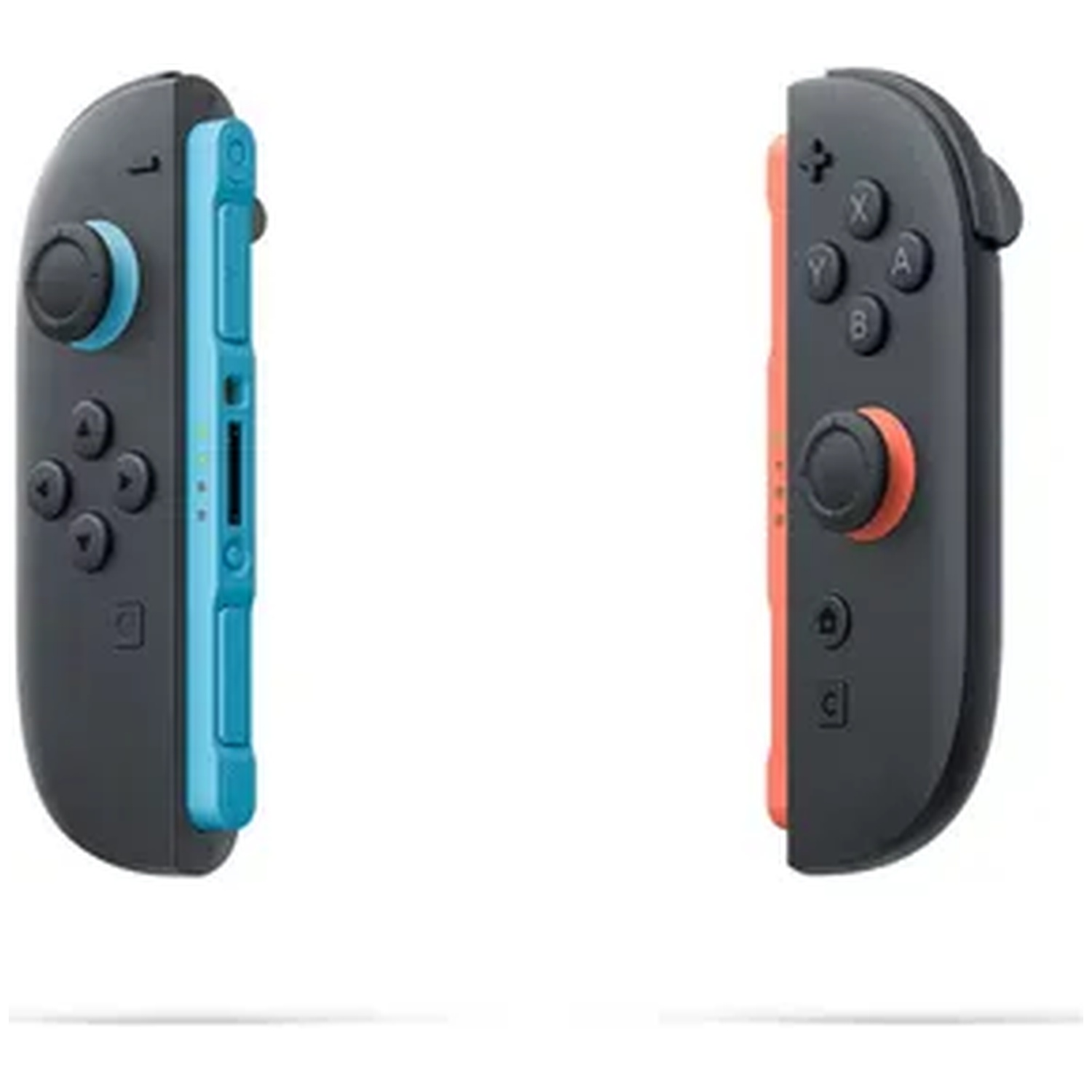 Left blue and right red Nintendo Switch Joy-Con controllers on a white background.