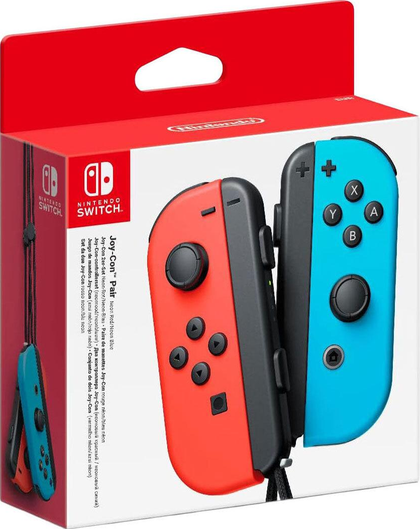 Verpackung von roten und blauen Nintendo Switch Joy-Con Controllern.
