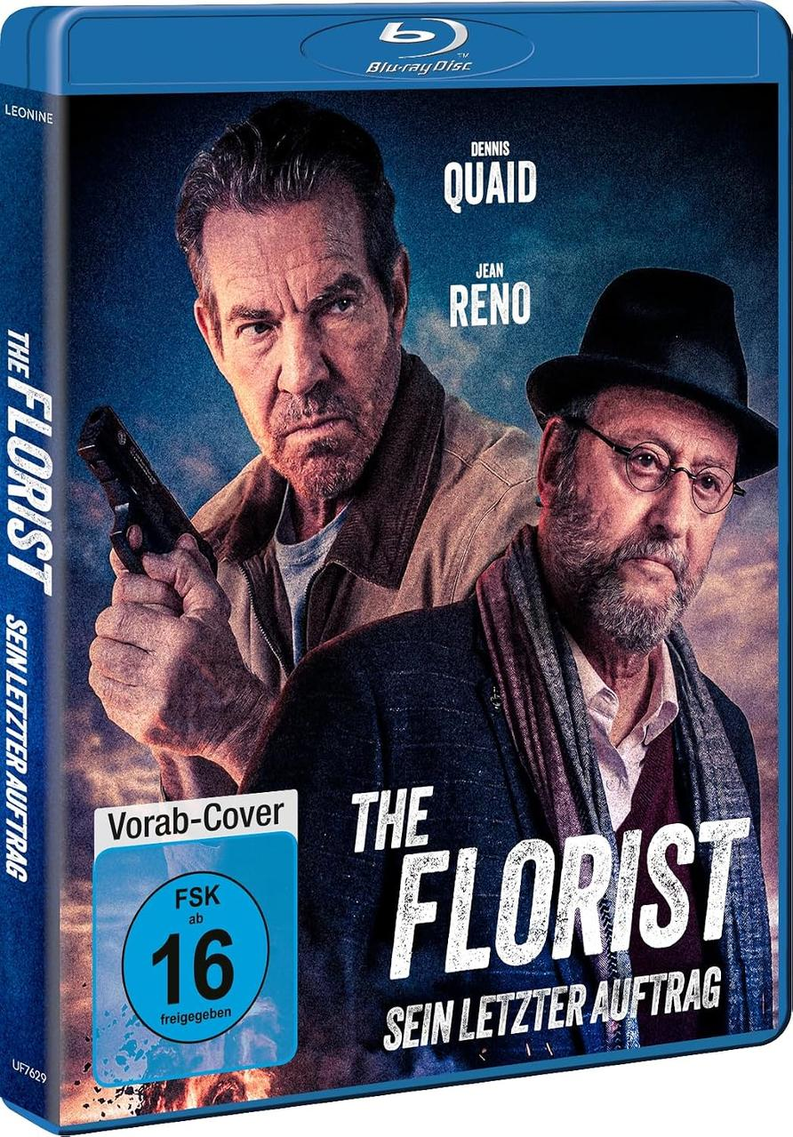 Blu-ray-Cover von The Florist mit Dennis Quaid mit Pistole und Jean Reno mit Hut.