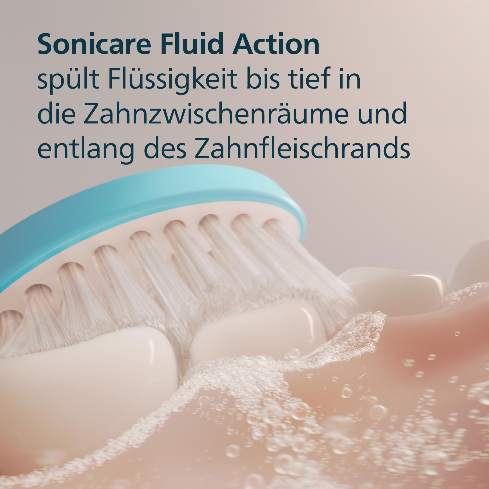 Eine Zahnbürste reinigt Zähne mit flüssiger Action und Schaum.