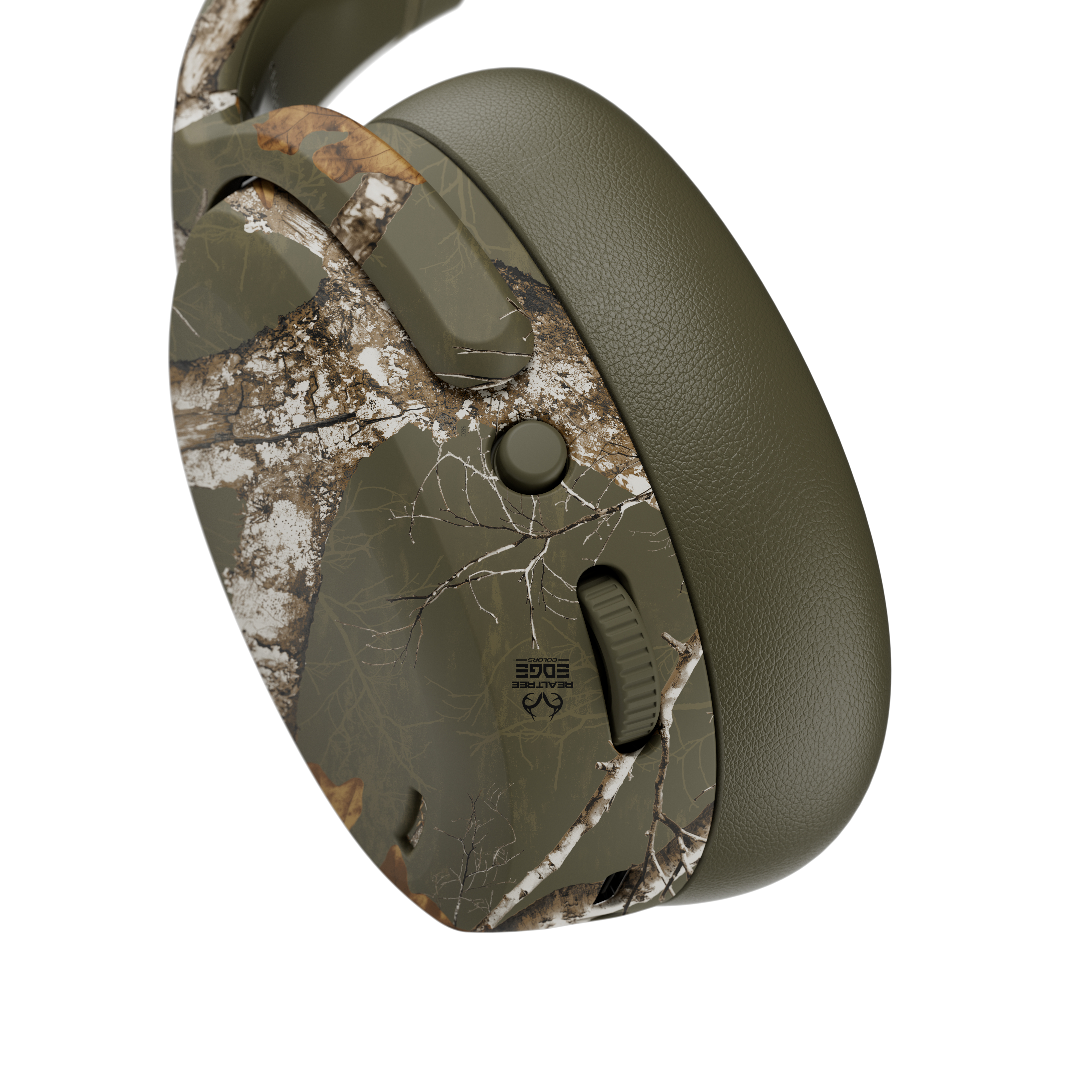 Grüne Camouflage-Kopfhörer mit Kissen und Regler.