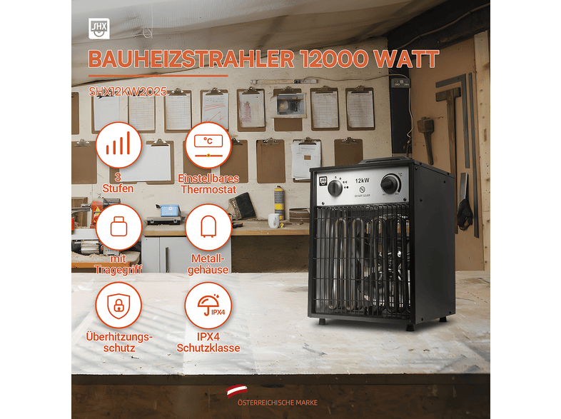 SHX SHX12KW2025 Bauheizer 12000 W Schwarz/Grau — Foto 4 von 6