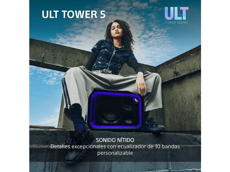 Altavoz de gran potencia - Sony ULT TOWER 5 Bluetooth Portátil 300W para Fiestas, Graves Profundos, Luces, XLR, Auracast, 20h, Negro, ULT500 – imagen 2