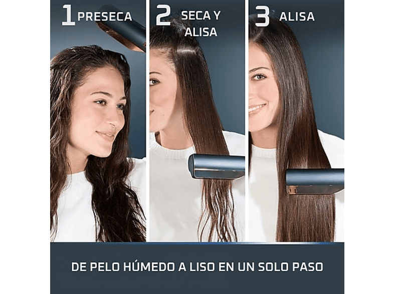 Plancha Secador - Rowenta Air KeraStraight, 3 en 1, Alisado mojado a seco, Keratin, 6 temperaturas, 80 °C 210 °C, 390 g, Azul – imagen 2