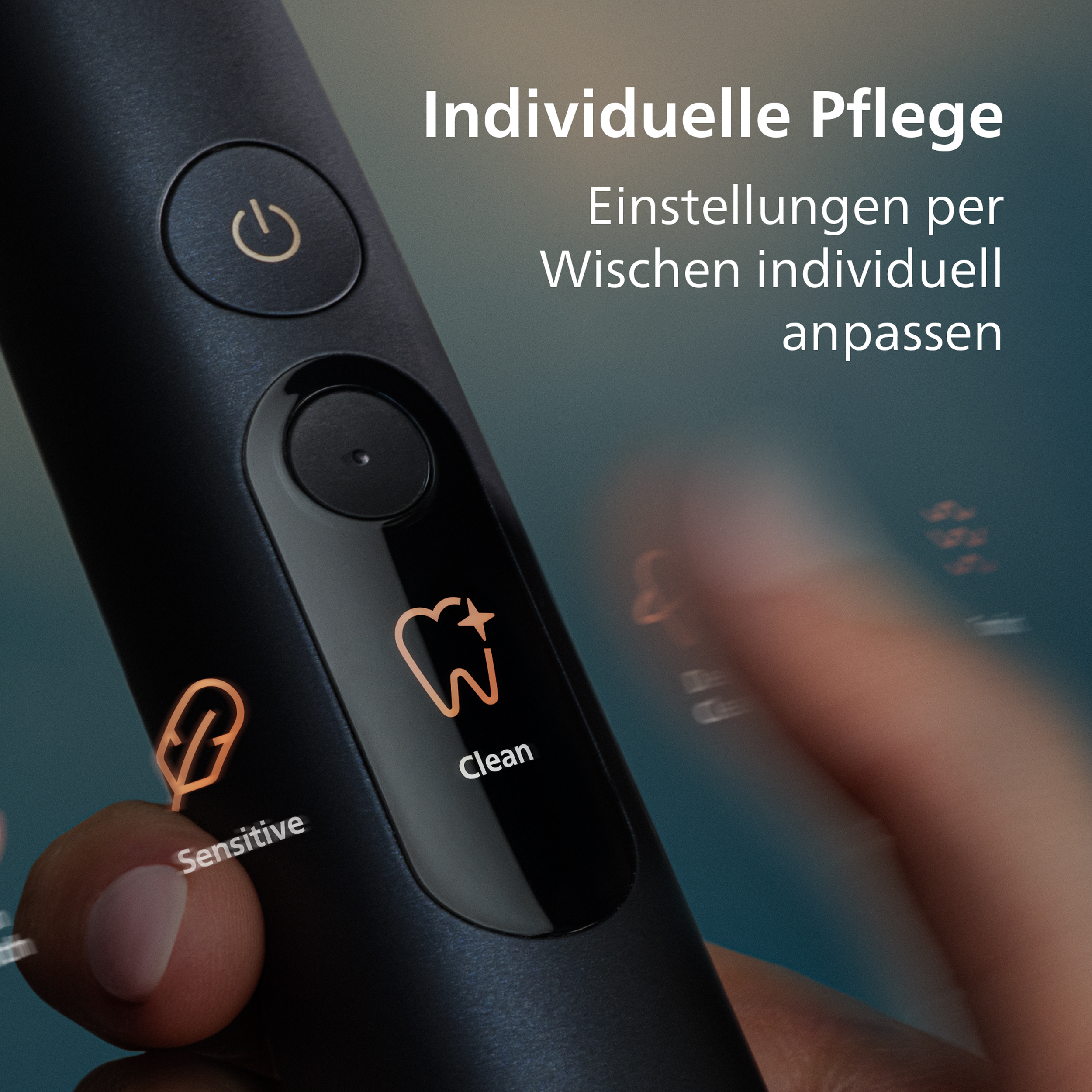 Brosse à dents électrique noire avec écran numérique et commandes tactiles pour divers modes.