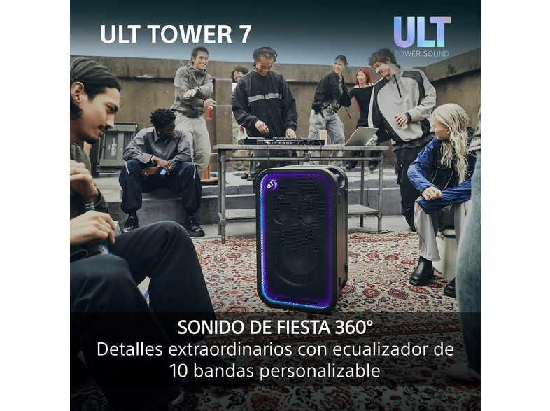 Altavoz de gran potencia - Sony ULT TOWER 7 Bluetooth 420W para Fiestas, 360° Party sound, Graves Profundos, Luces, XLR DJ, Auracast, 30h, ULT700 – imagen 2