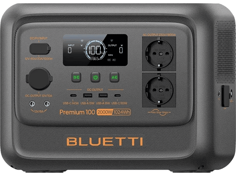 Estación de energía - Bluetti Premium 100 V2, 2000 W, Gris