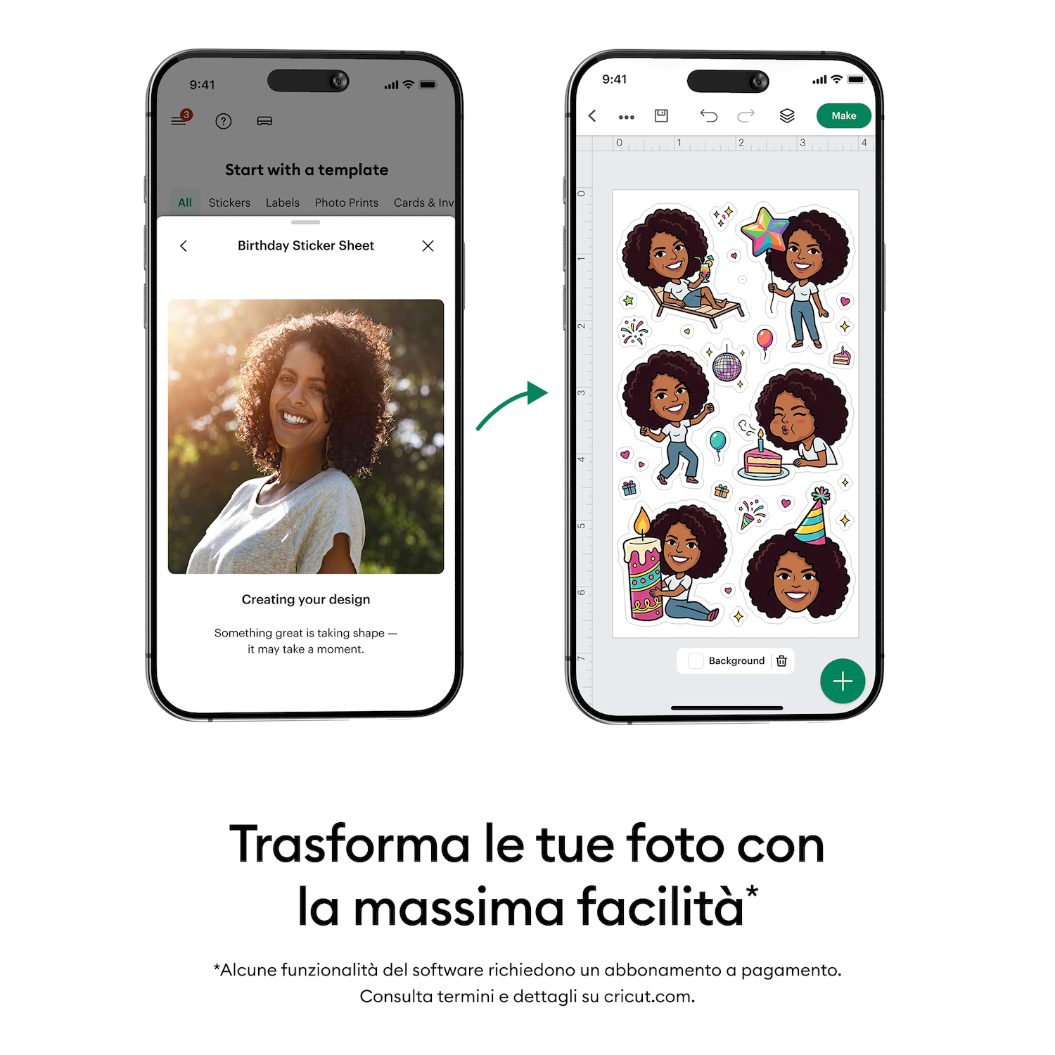 Due smartphone mostrano un'app che trasforma una foto in adesivi.