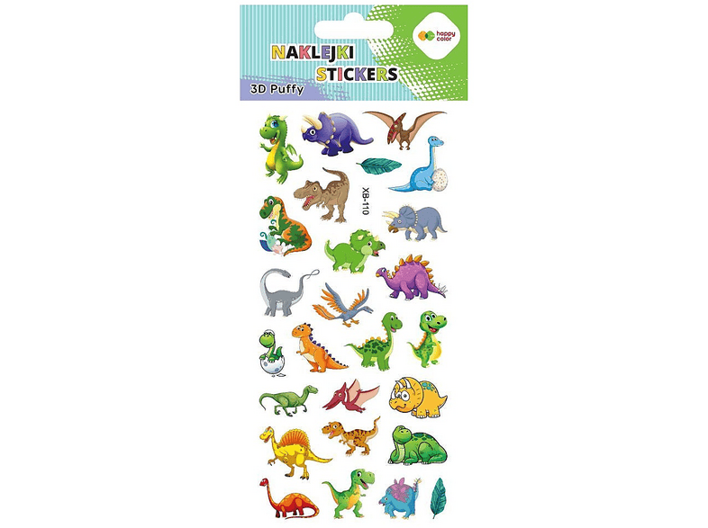 Naklejki HAPPY COLOR 3D PUFFY Funny Dino 9.5x22 cm Wielokolorowy