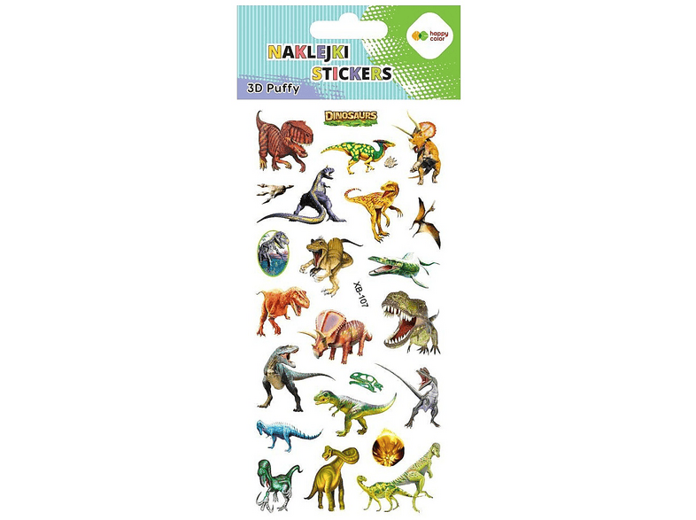 Naklejki HAPPY COLOR 3D PUFFY Real Dino 9.5x22 cm Wielokolorowy