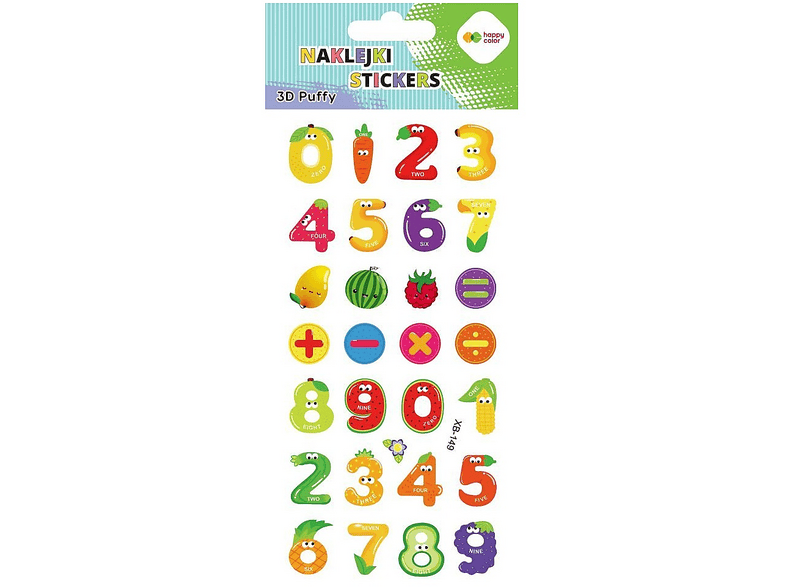 Naklejki HAPPY COLOR 3D PUFFY Fruit Numbers 9.5x22 cm Wielokolorowy