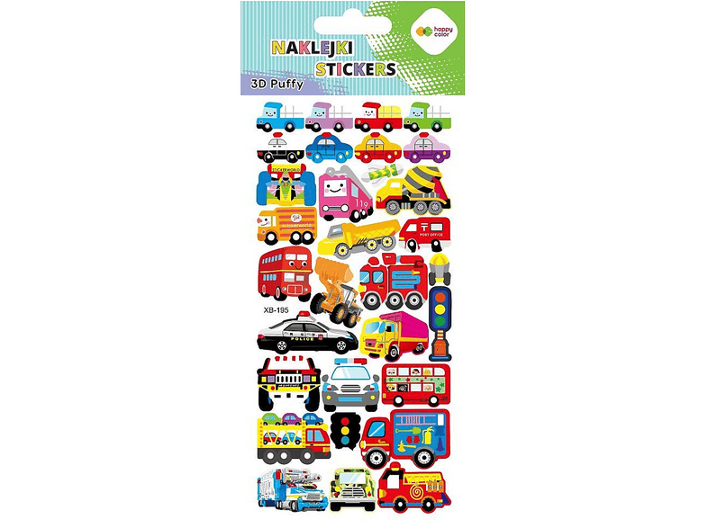 Naklejki HAPPY COLOR 3D PUFFY Funny Vehicles 9.5x22 cm Wielokolorowy