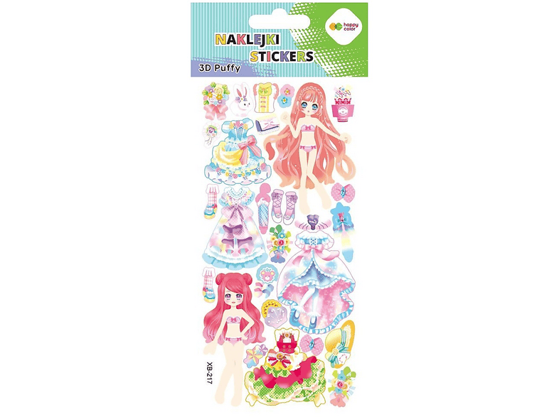 Naklejki HAPPY COLOR 3D PUFFY Pink Dolls 9.5x22 cm Wielokolorowy