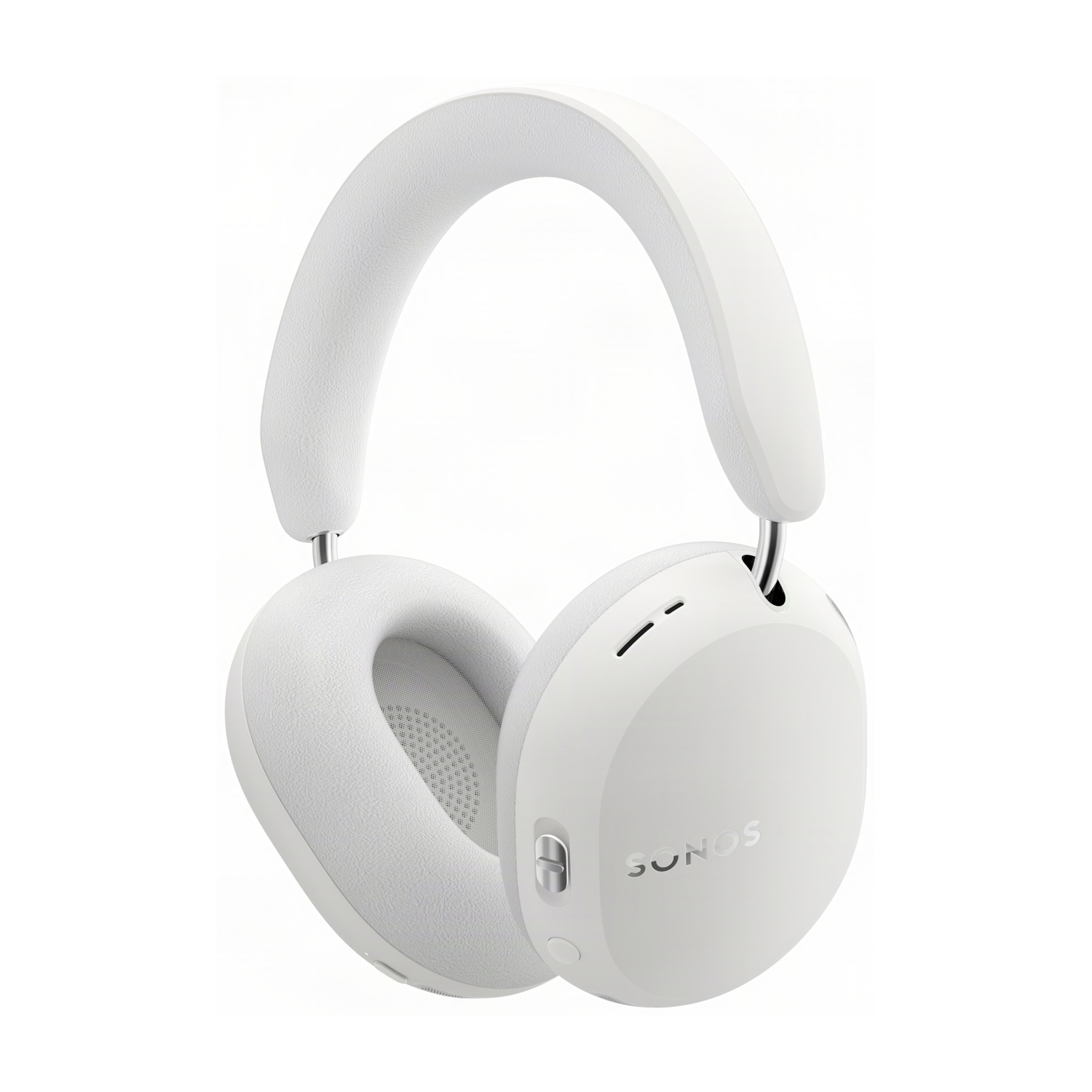 Cuffie over-ear bianche Sonos Ace con dettagli argentati su sfondo bianco.