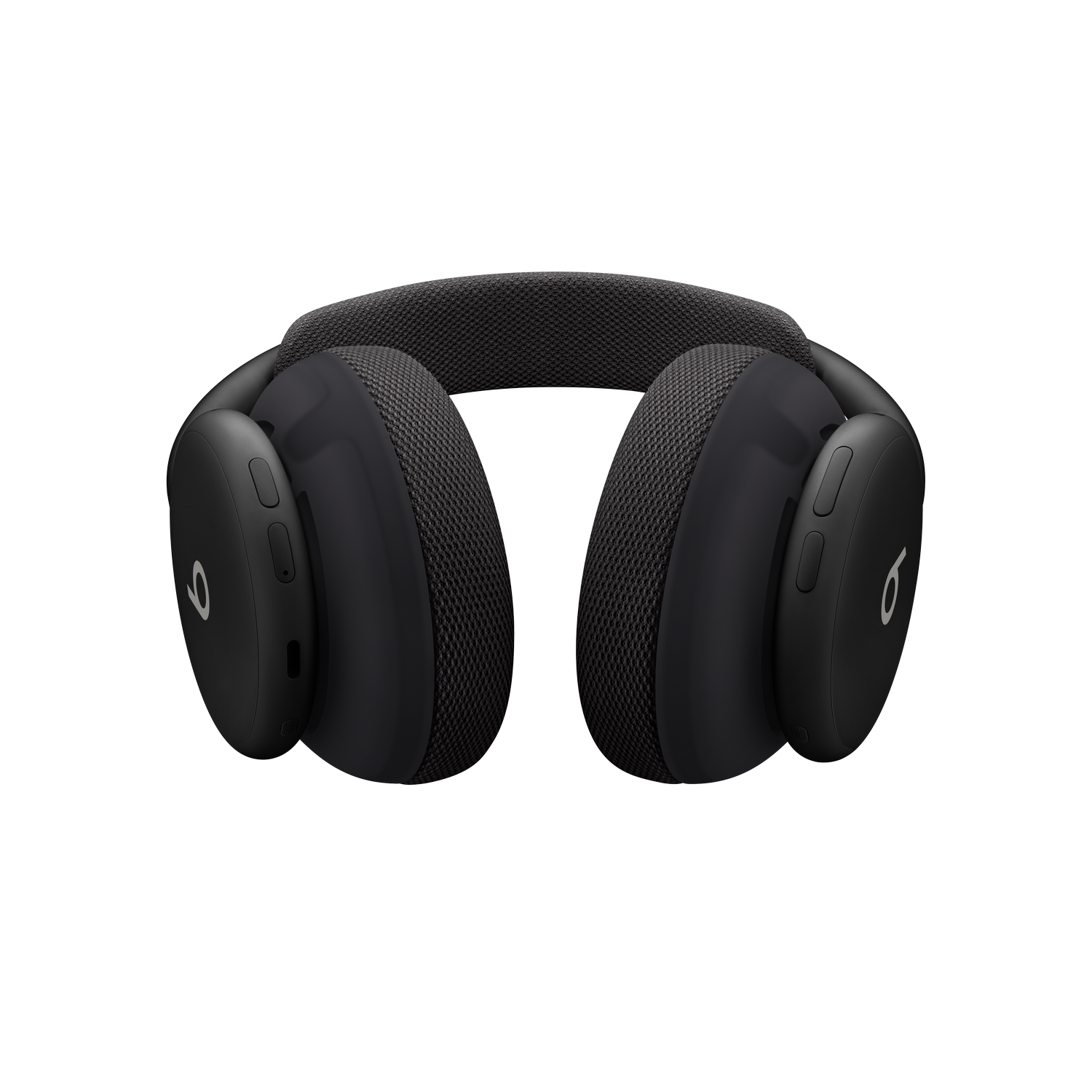 Auriculares supraaurales negros con diadema de tela texturizada y logotipo sobre fondo negro.