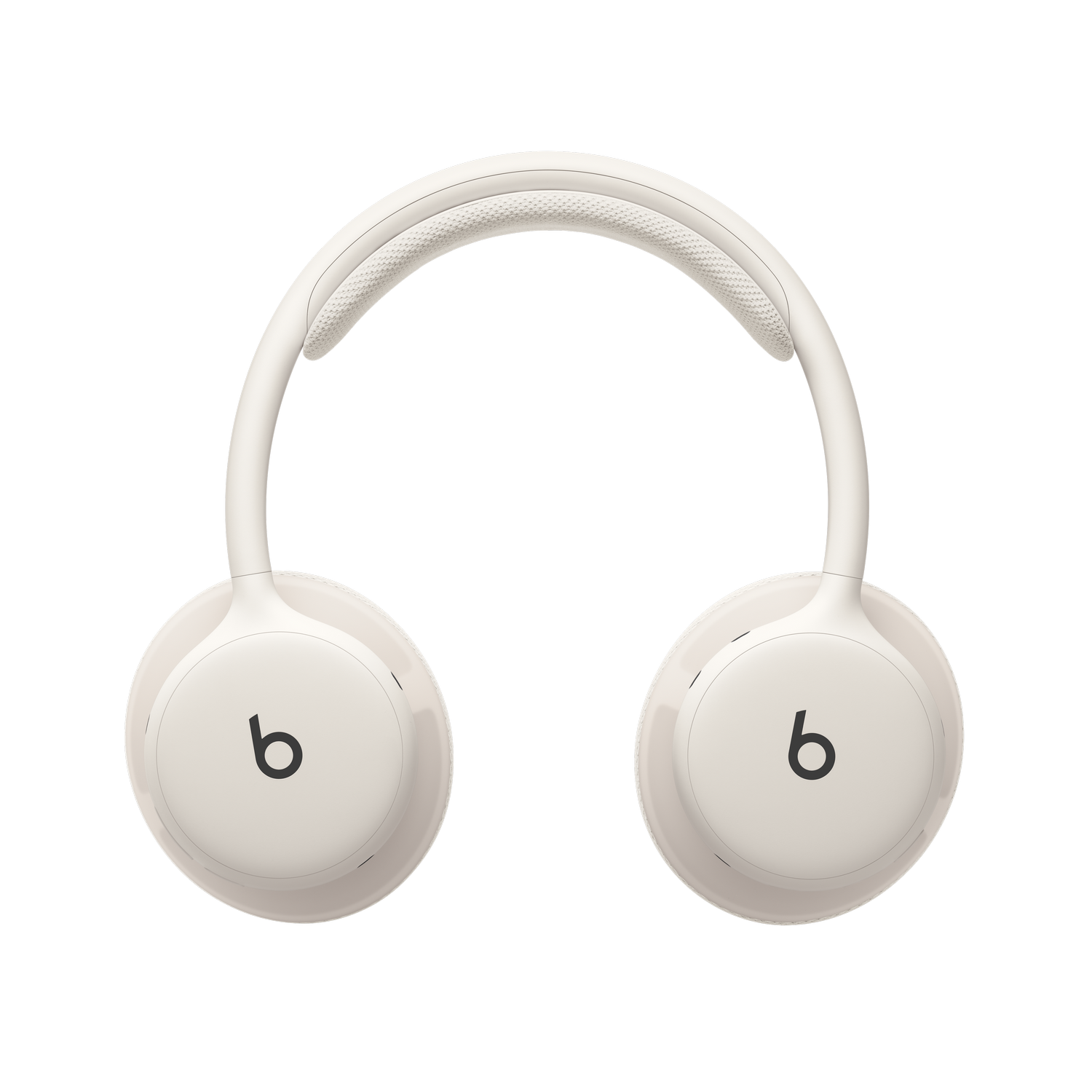 Auriculares inalámbricos supraaurales en color beige con el logotipo 'b' sobre fondo negro.