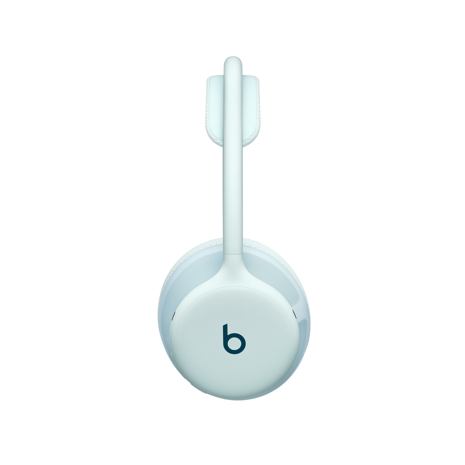 Auriculares inalámbricos supraaurales de color azul claro con el logotipo de Beats en la orejera izquierda sobre fondo negro.