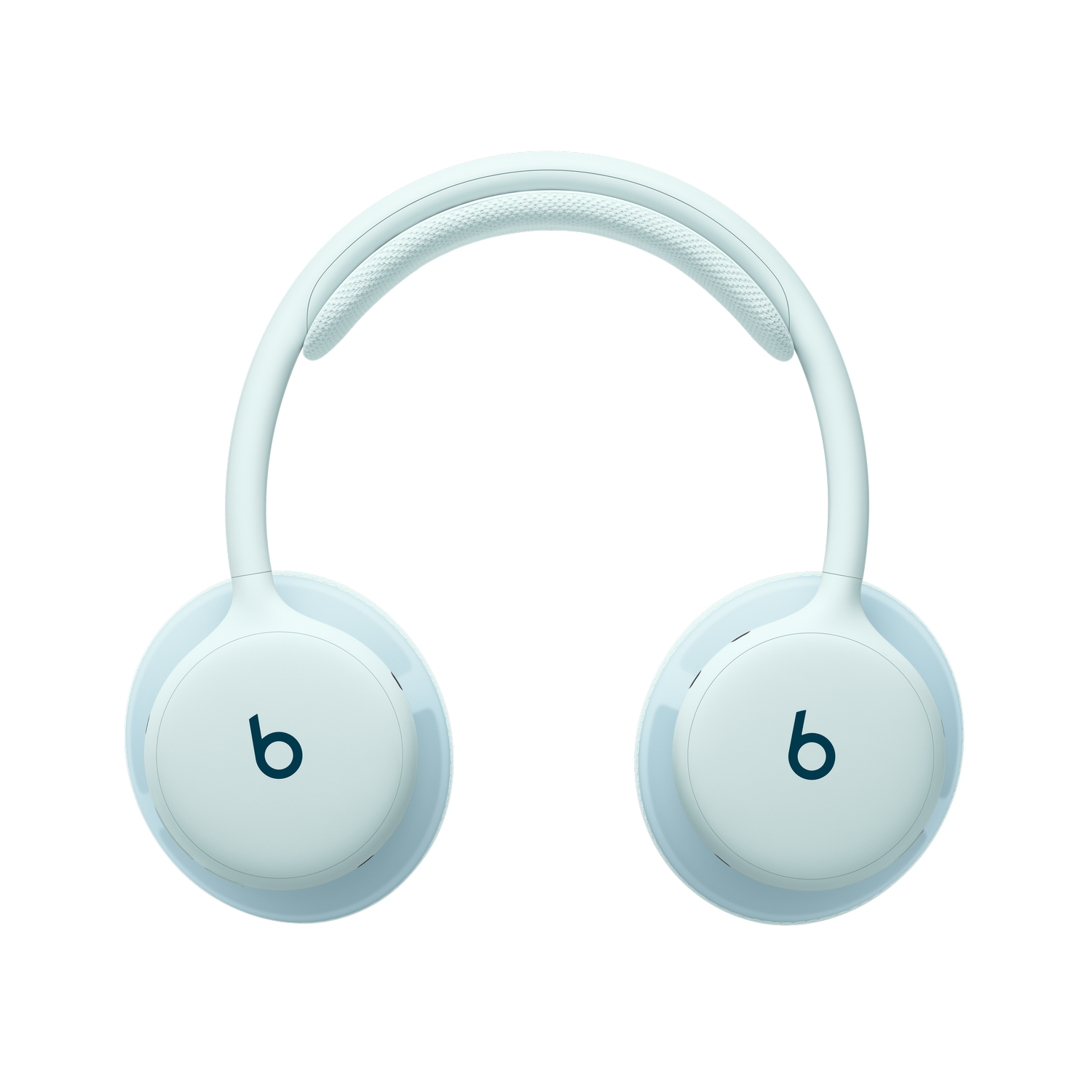 Auriculares supraurales inalámbricos de color azul claro con el logotipo de Beats sobre un fondo negro.