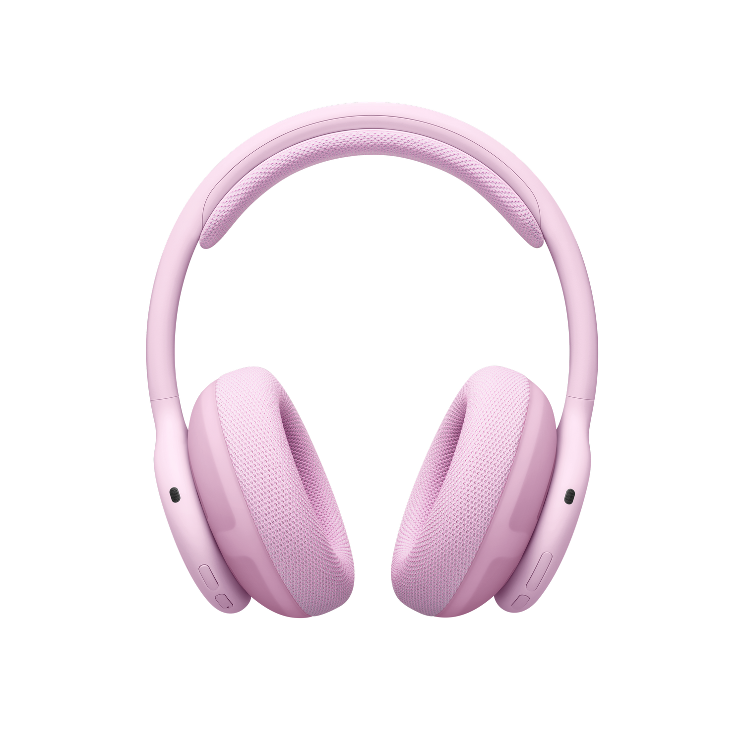 Un par de auriculares supraurales de color rosa claro sobre fondo negro.