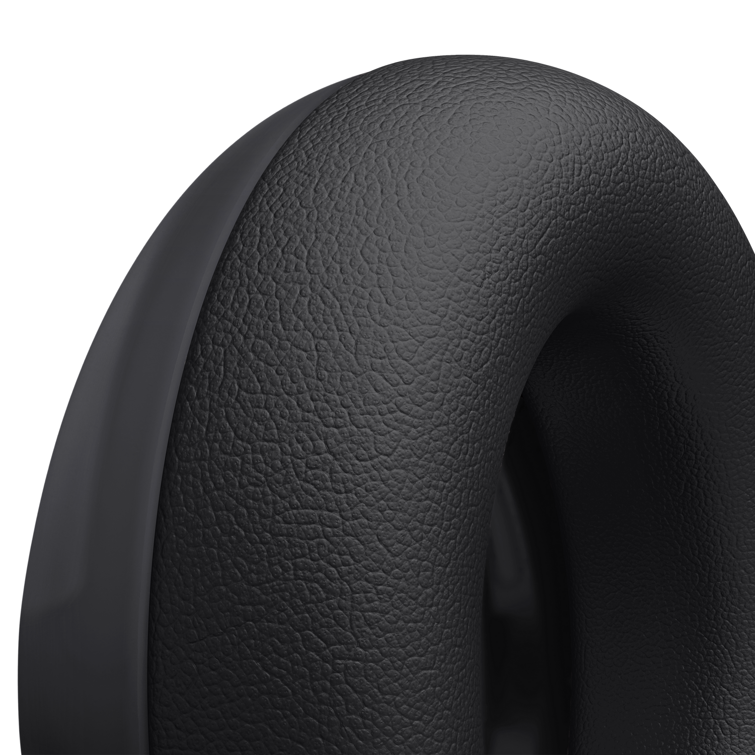 Primer plano de una almohadilla de cuero negro para auriculares.