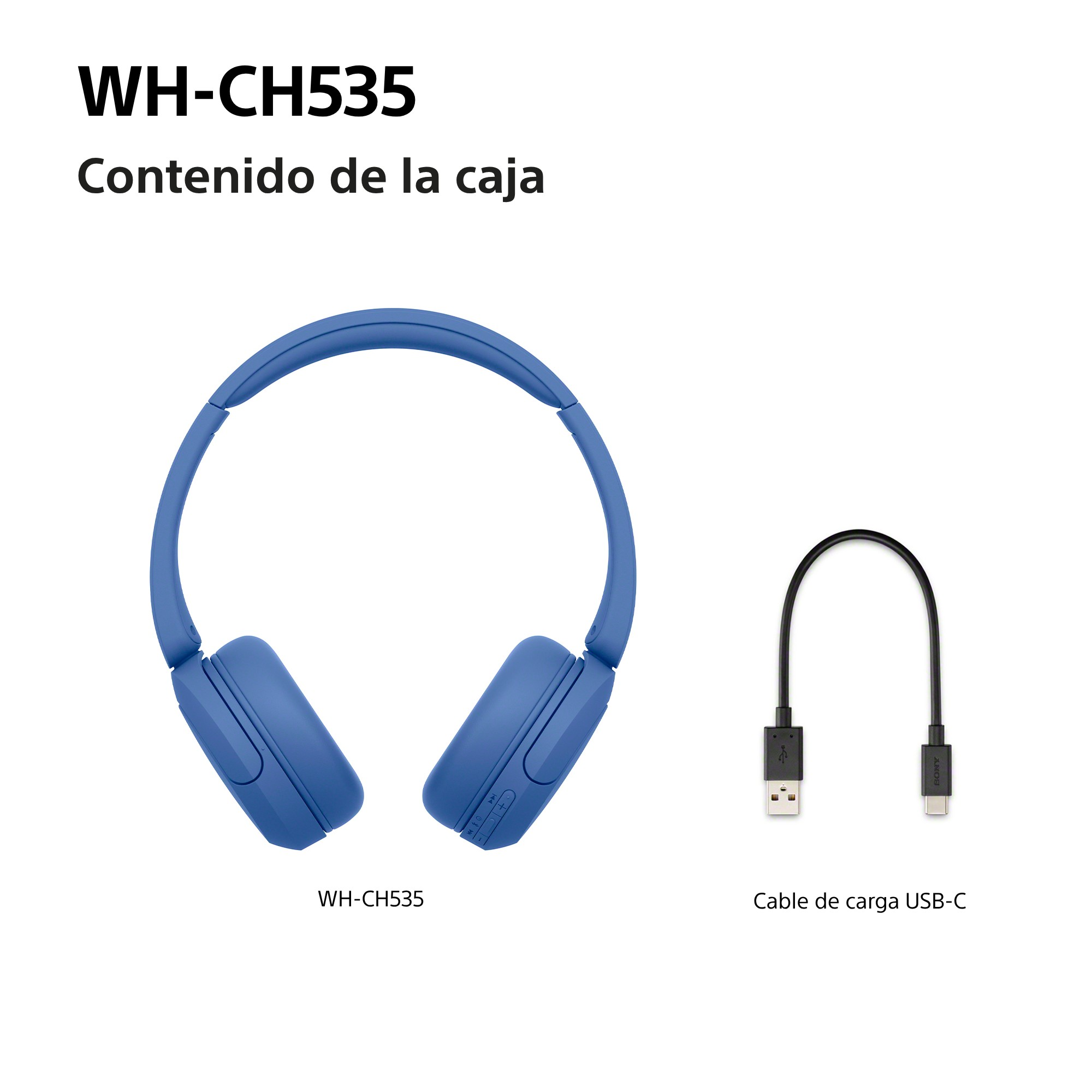 Contenido de la caja: WH-CH535 y Calbe de carga USB-C.