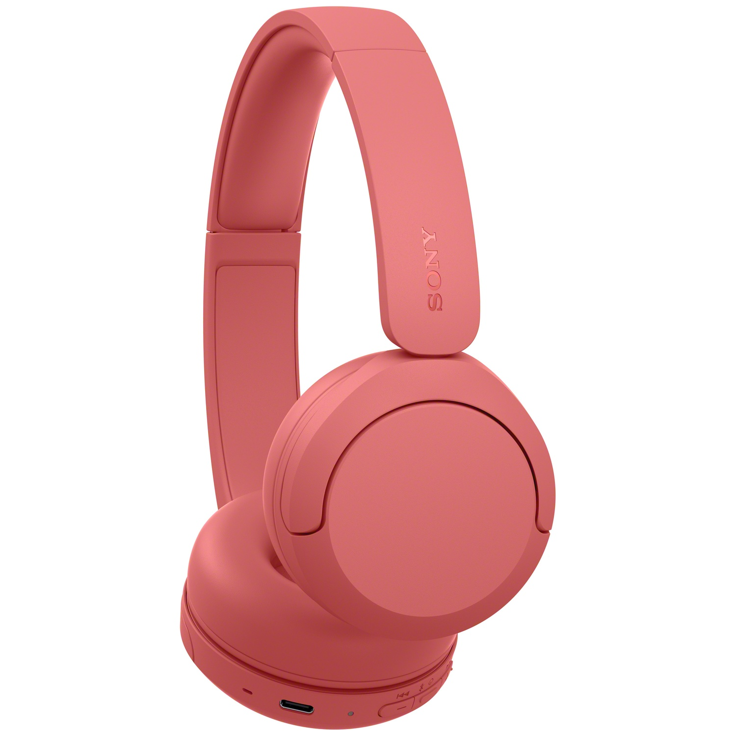 Casque supra-auriculaire Sony rose sur fond blanc.