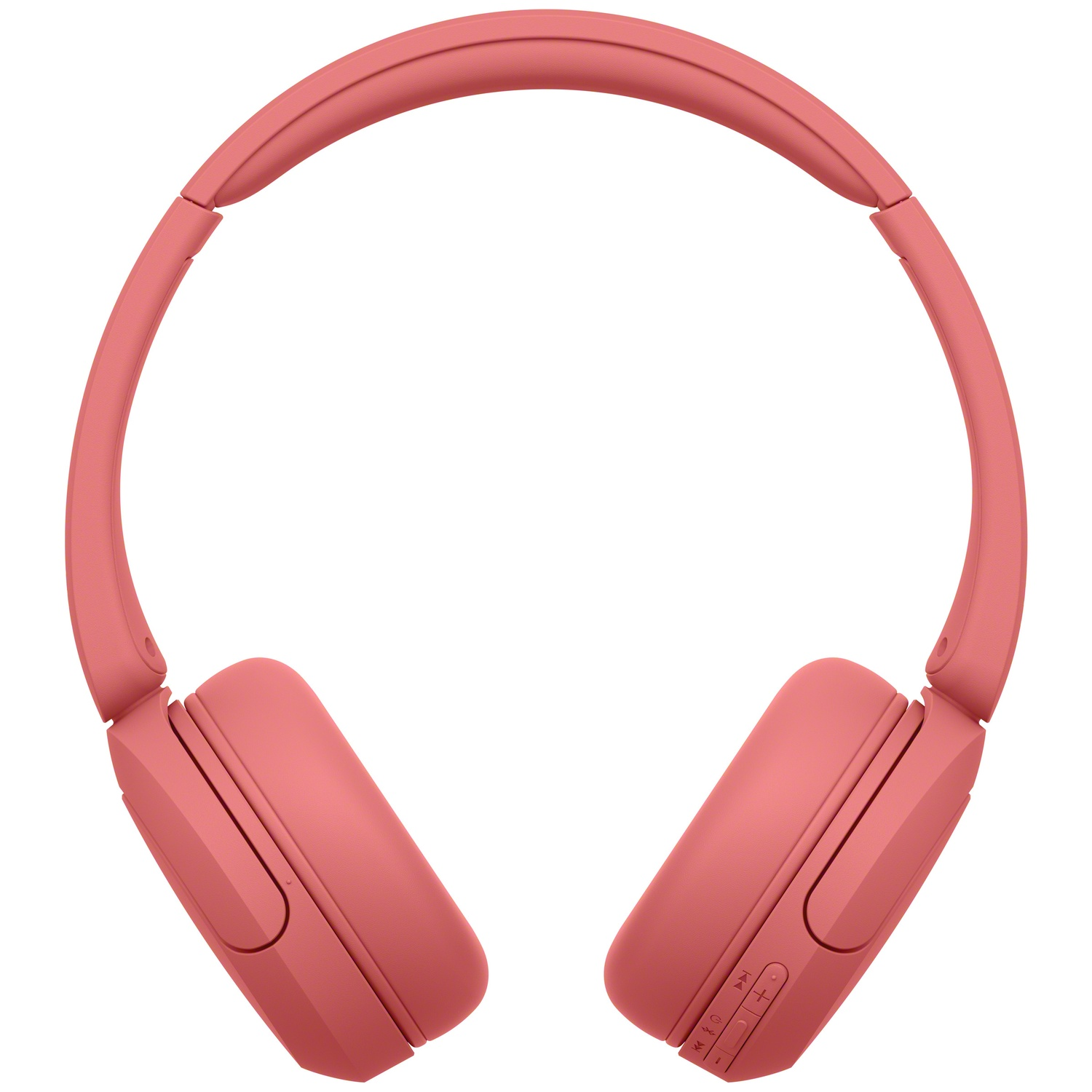 Casque supra-auriculaire rose moderne sur fond blanc avec boutons de commande intégrés.