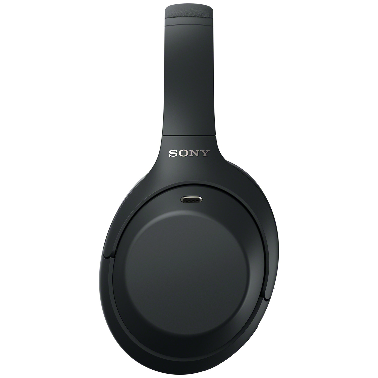Casque supra-auriculaire Sony noir avec port USB-C sur fond blanc.