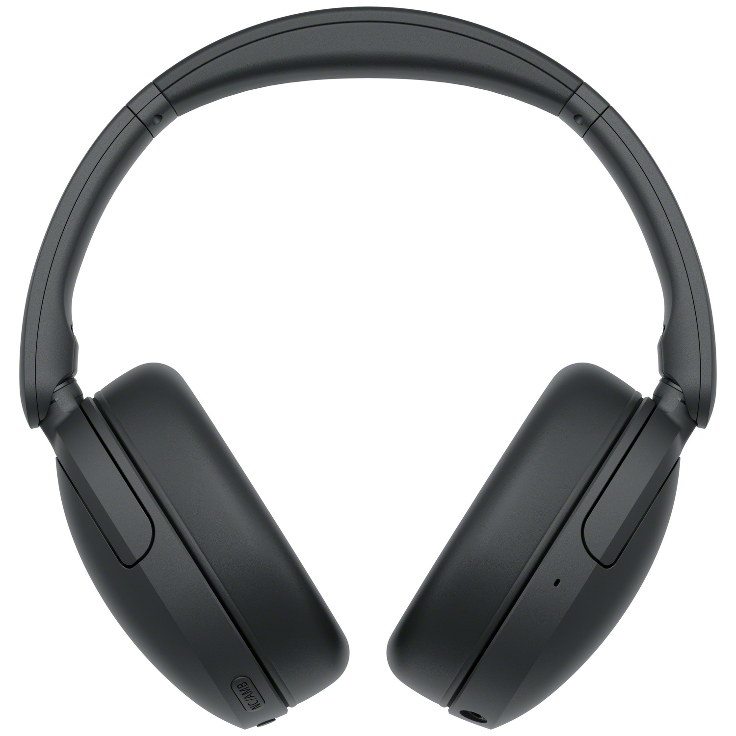 Casque supra-auriculaire noir avec coussinets rembourrés sur fond blanc.
