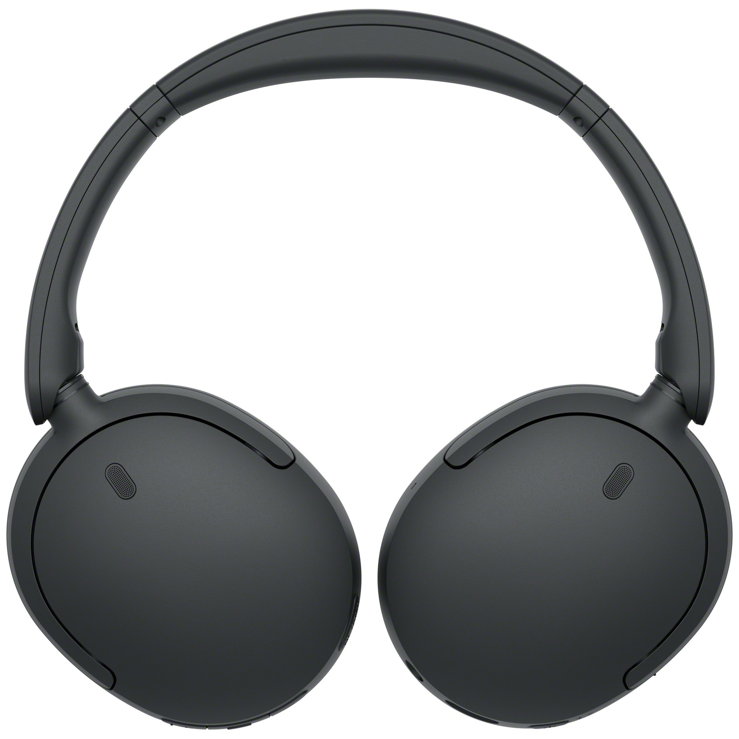 Une paire de casques sans fil noirs élégants sur fond blanc.