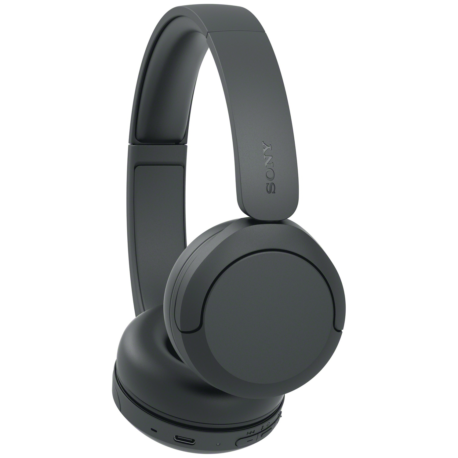 Casque sans fil Sony gris foncé avec des oreillettes rondes sur fond blanc.