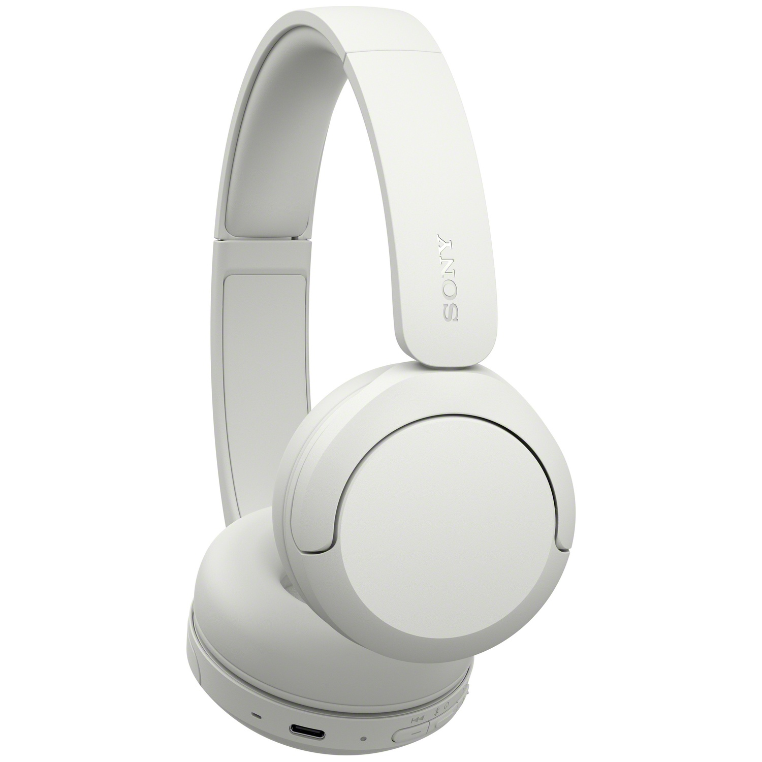 Casque supra-auriculaire blanc Sony avec arceau et port USB-C.