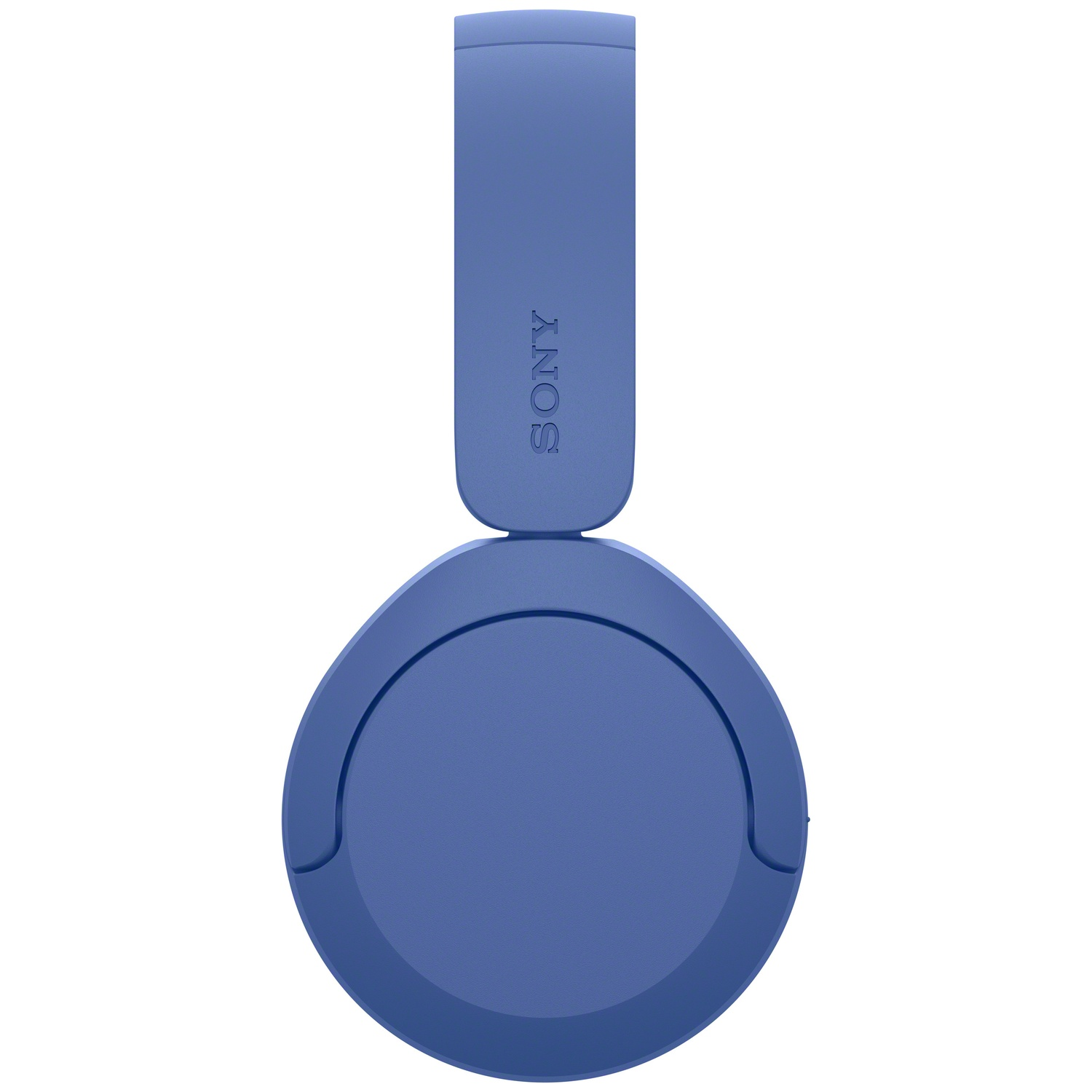 Gros plan d'un casque circum-auriculaire Sony bleu sur fond blanc.