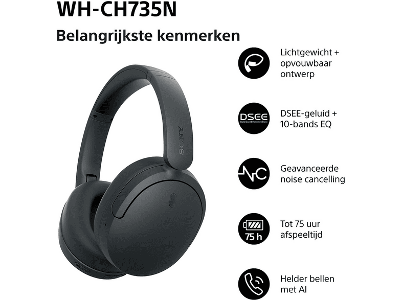 Sony WH-CH735N Over-ear Draadloze Hoofdtelefoon met Noise-cancelling