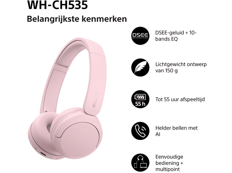 Sony WH-CH535 Draadloze On-Ear Hoofdtelefoon