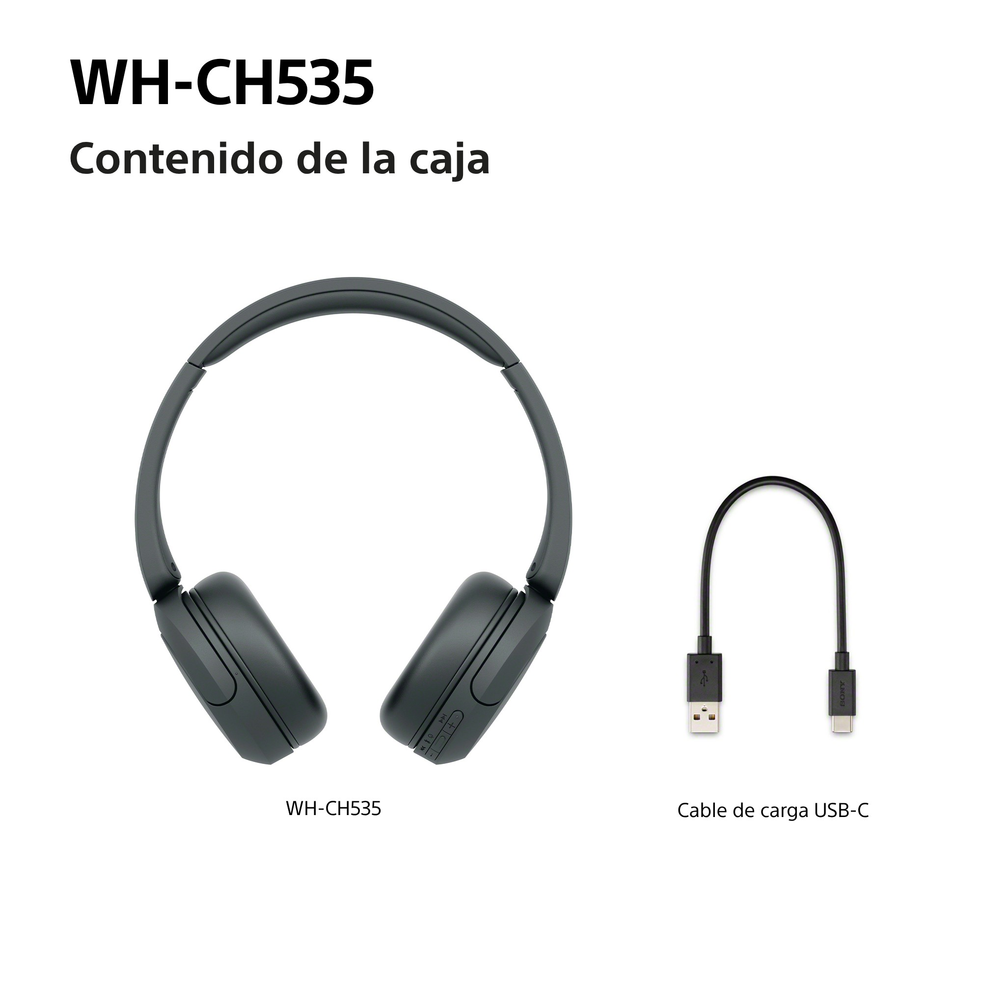 Contenido de la caja: WH-CH535 y Calbe de carga USB-C.