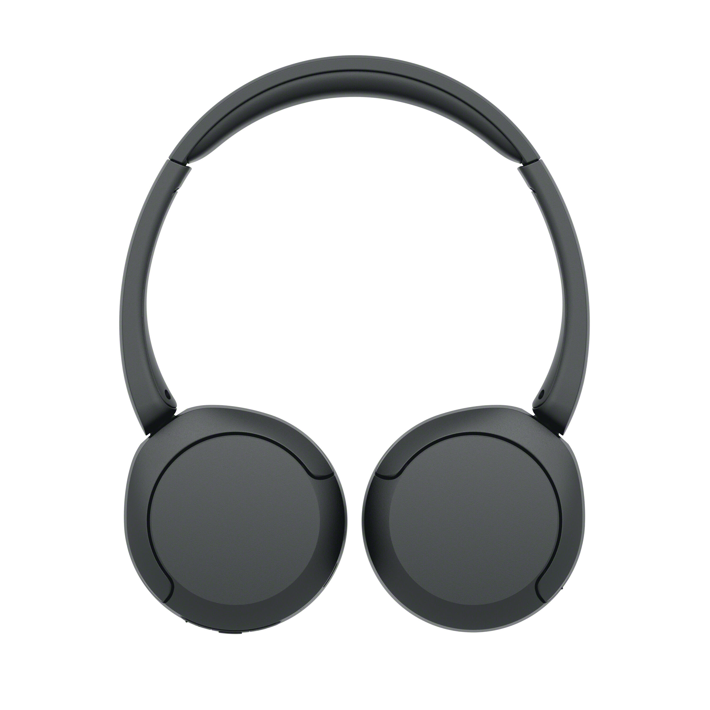 Auriculares supraaurales negros con diadema ajustable sobre fondo blanco.