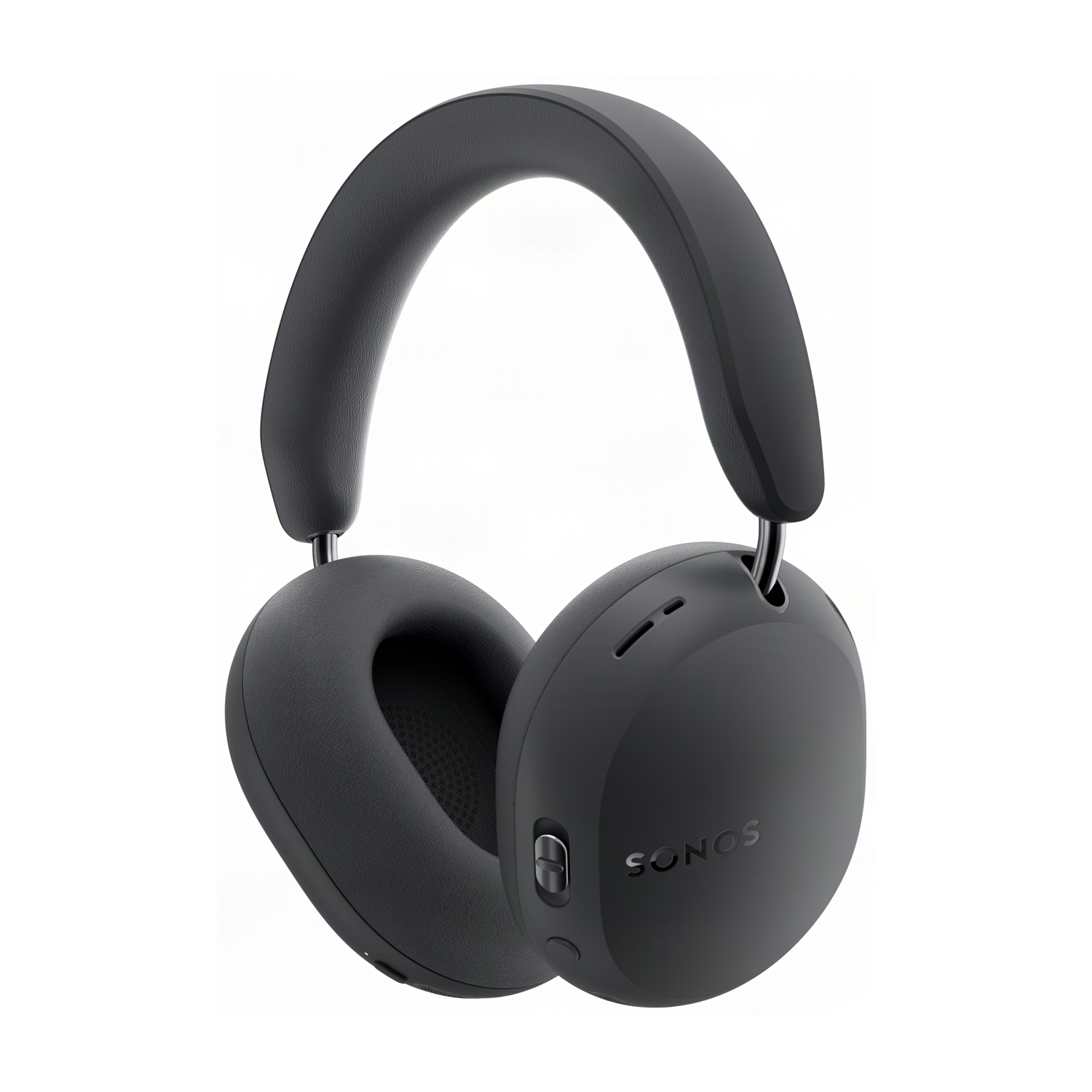 Cuffie over-ear nere Sonos con archetto imbottito e padiglioni auricolari ovali su sfondo bianco.