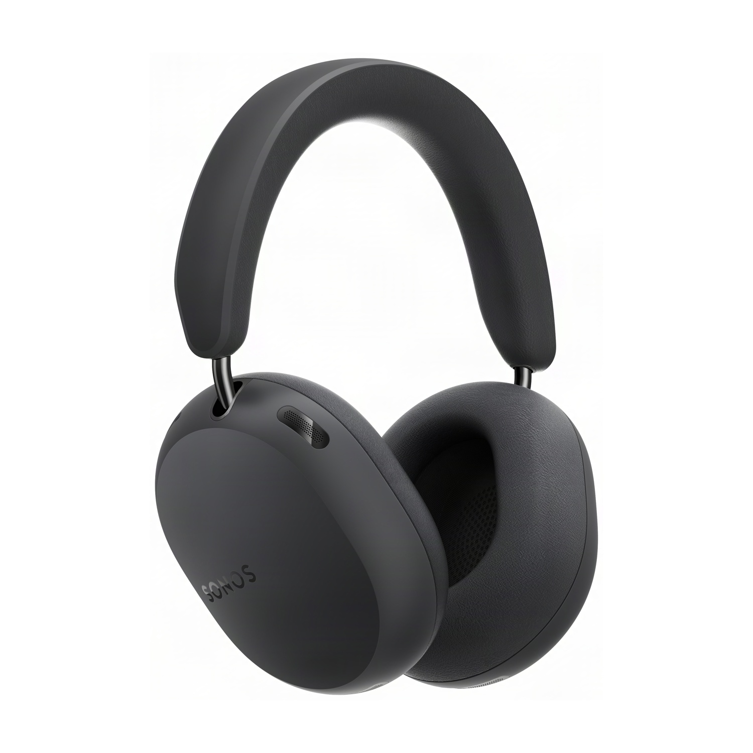Cuffie over-ear Sonos nere con archetto imbottito e padiglioni auricolari su sfondo bianco.