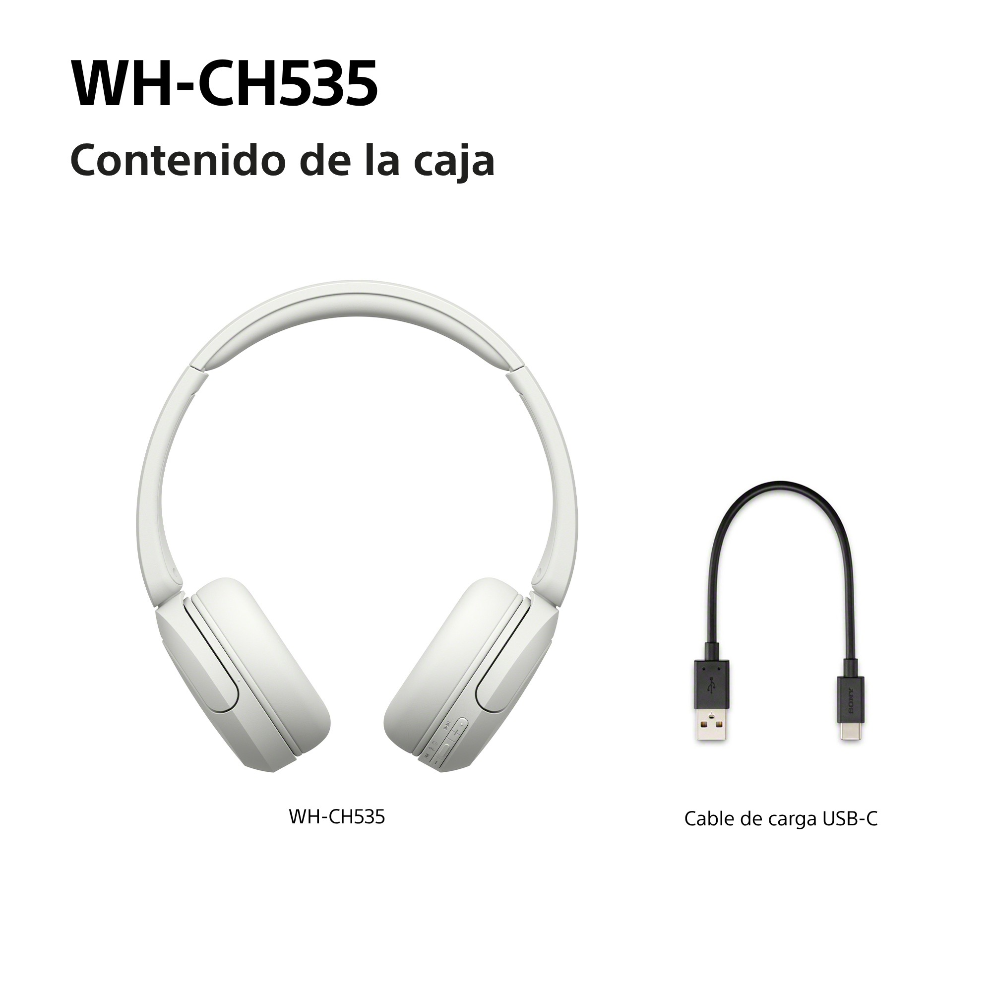 Contenido de la caja: WH-CH535 y Calbe de carga USB-C.