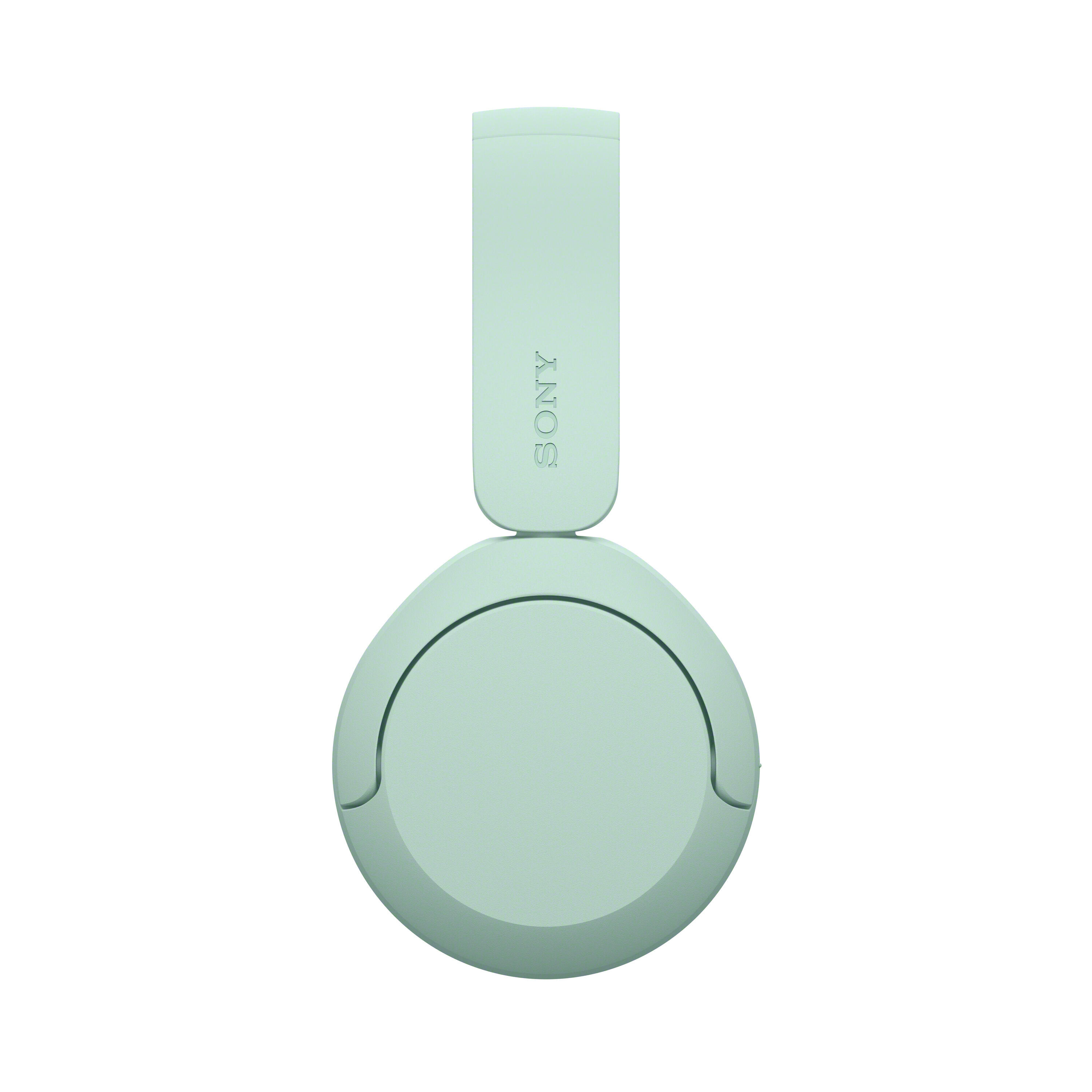 Unos auriculares inalámbricos Sony de color verde menta se muestran sobre un fondo blanco.