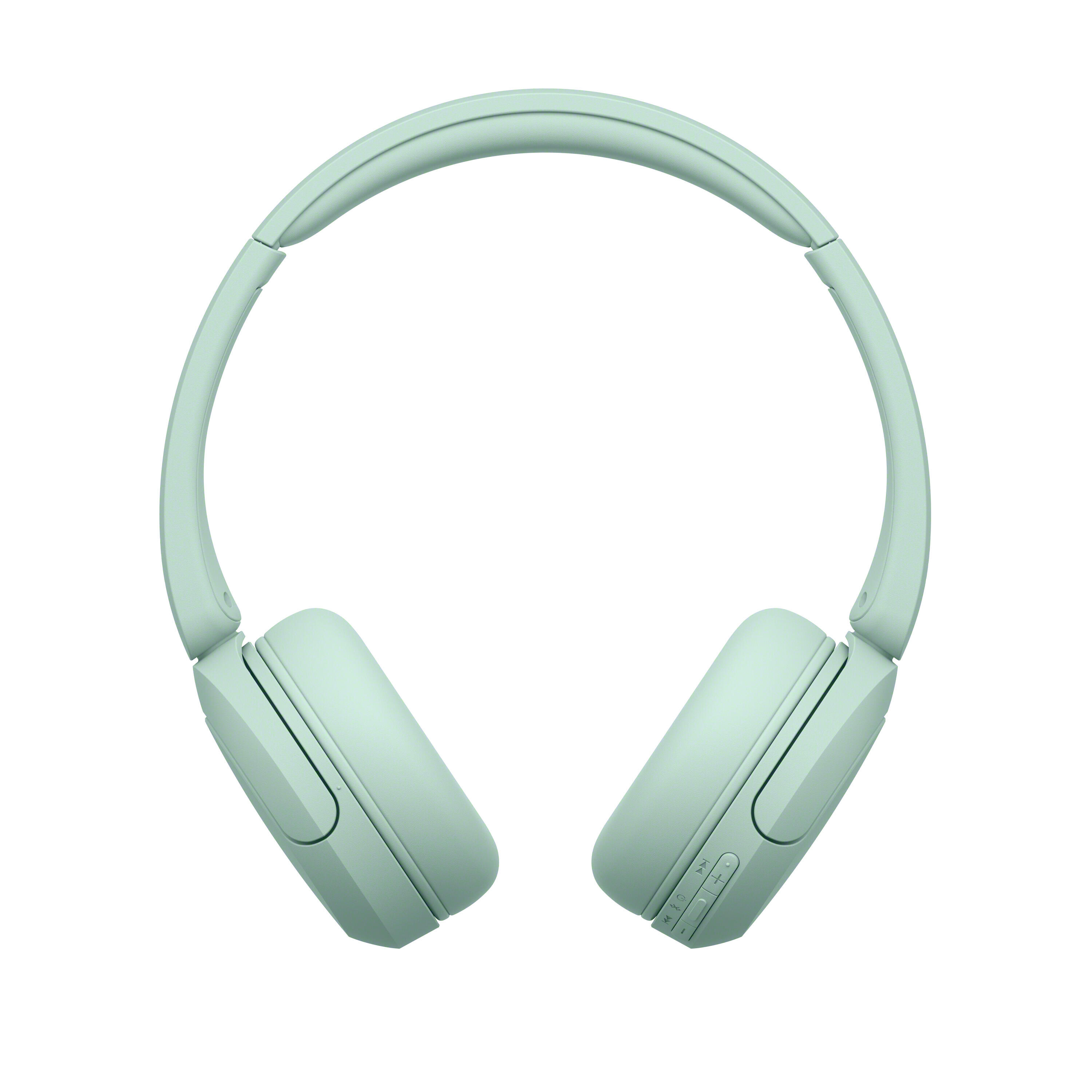 Auriculares inalámbricos supraaurales verde menta con botones de control en la orejera derecha.