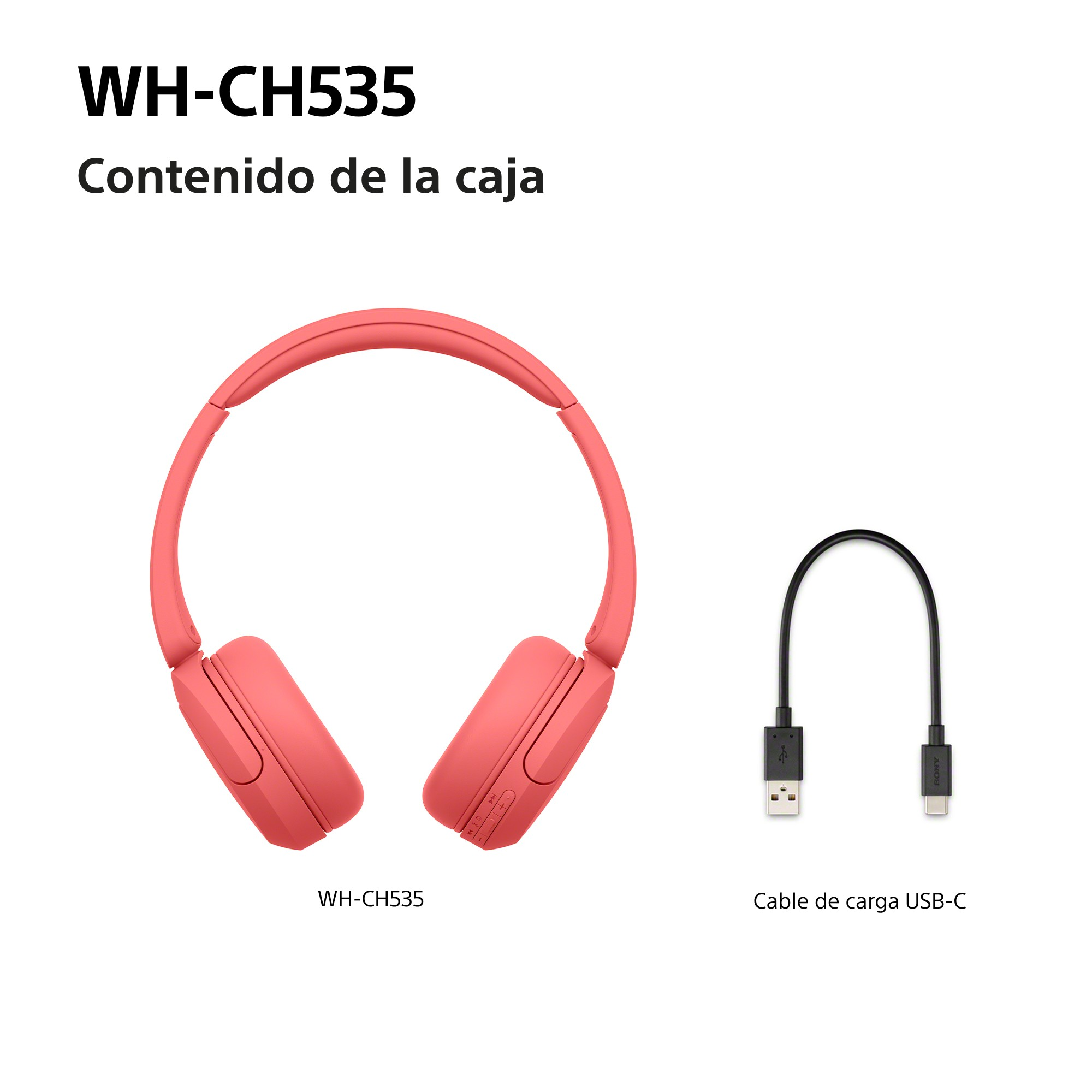 Contenido de la caja: WH-CH535 y Calbe de carga USB-C.