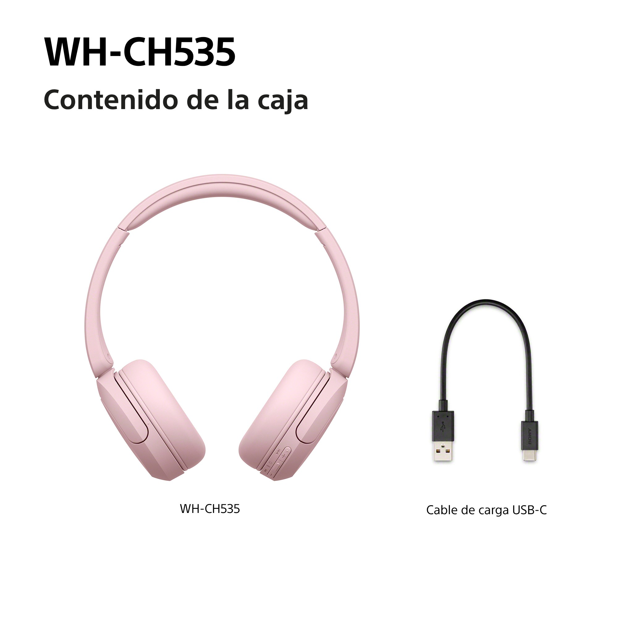 Contenido de la caja: WH-CH535 y Calbe de carga USB-C.