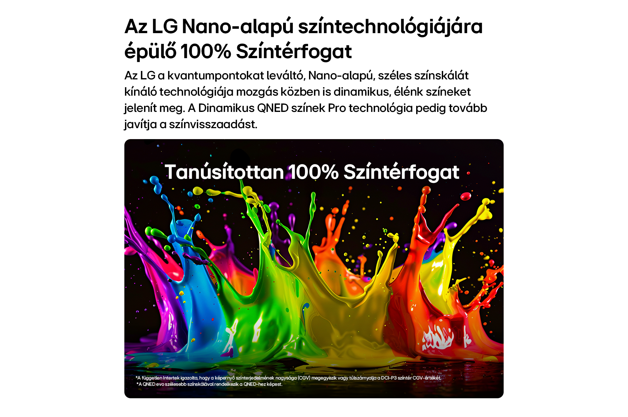 Élénk színű festékfröccsenések robbannak sötét háttér előtt, felirattal.