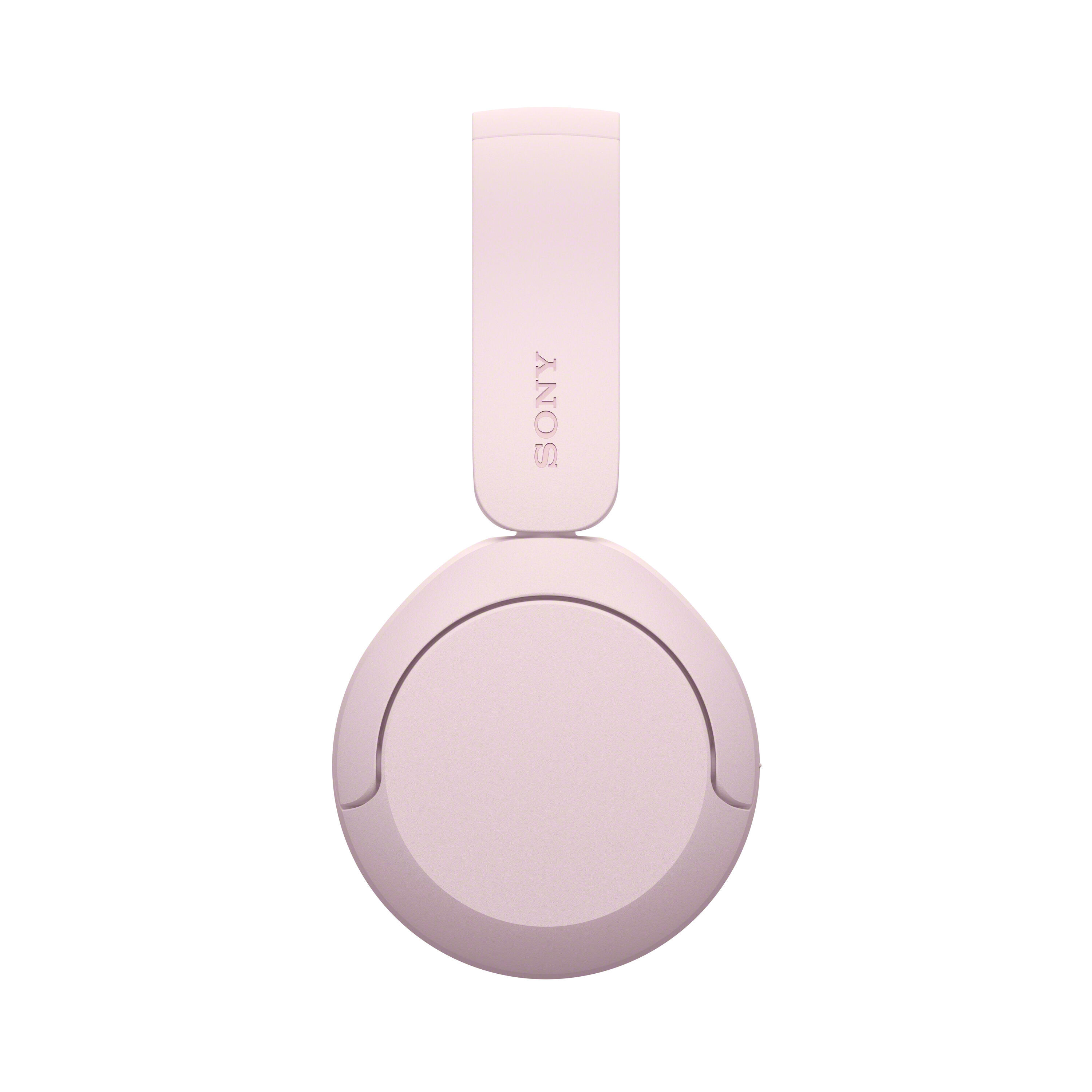 Auriculares Sony rosas de diseño plano sobre fondo blanco.