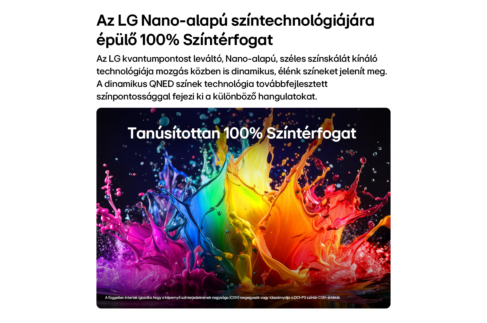 Élénk színű folyadékfröccsenések sötét háttér előtt, felül szöveggel.