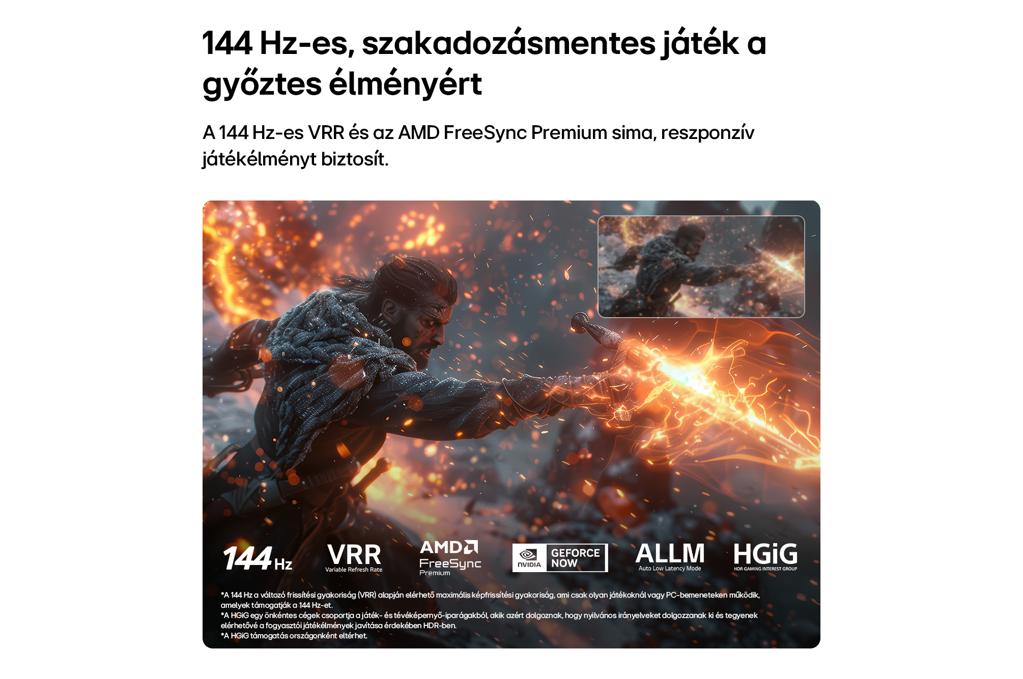 Hirdetés 144Hz-es játékmonitorhoz VRR-rel és AMD FreeSync Premiummal, akciójátékos harcossal.