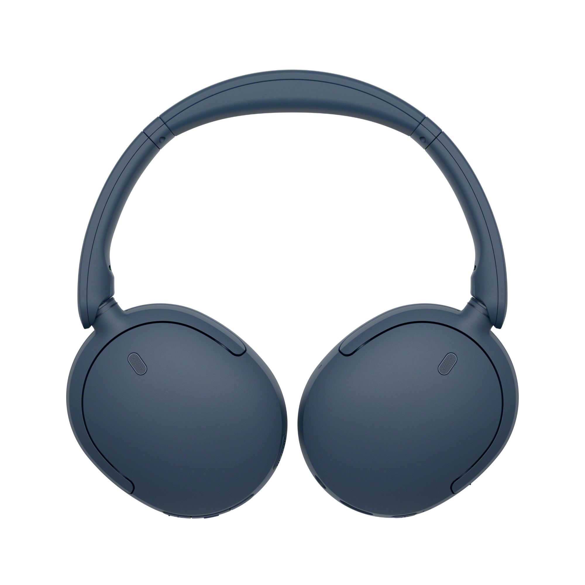 Ciemnoniebieskie słuchawki nauszne na białym tle.