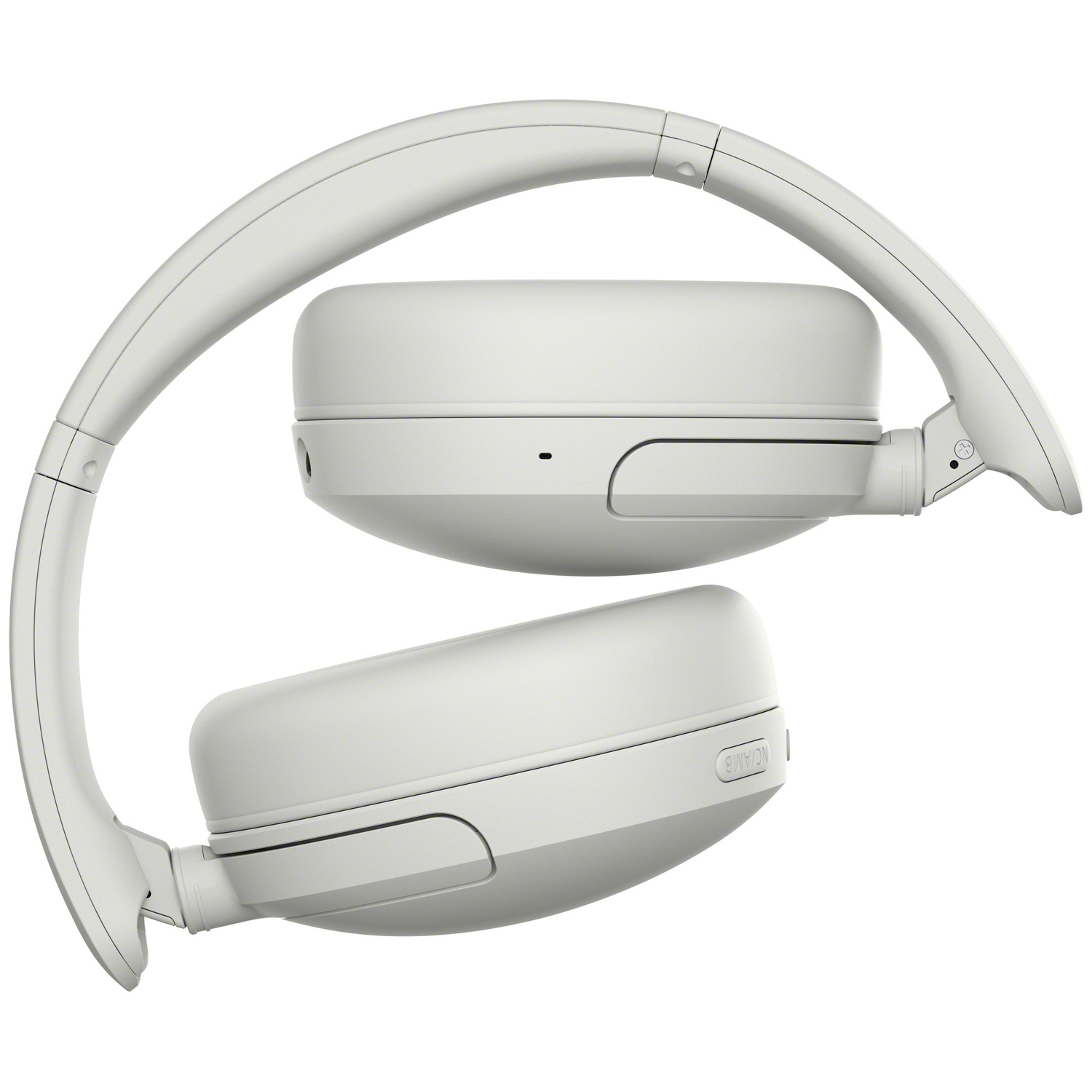 Casque supra-auriculaire blanc présenté plié sur fond blanc.